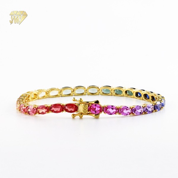 Classic 925 Silver Tennis Bracelet with Multi - colored Cubic Zirconia 18k Gold Plated