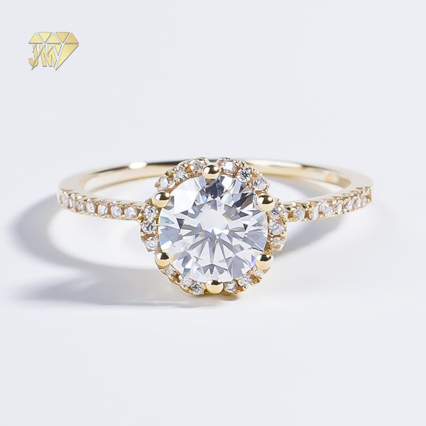 14K Yellow Gold Moissanite Fashion Ring Classic Halo Design for Wedding  Daily Wear 