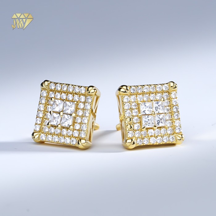 Luxury 14K Ladies Gold Earrings Inlaid with Round and Square Moissanite