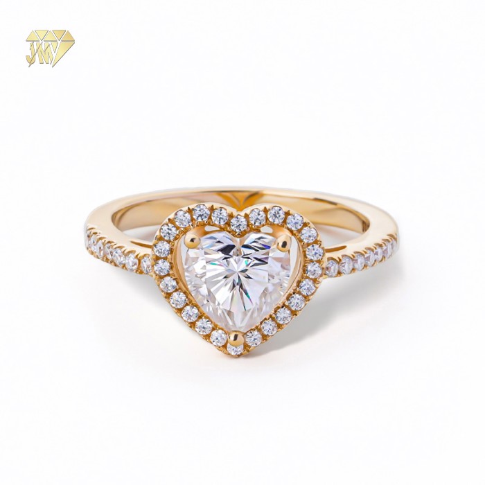 Heart 14K Gold Moissanite Ring Wholesale Prong-Set Center with Micro Pave Halo