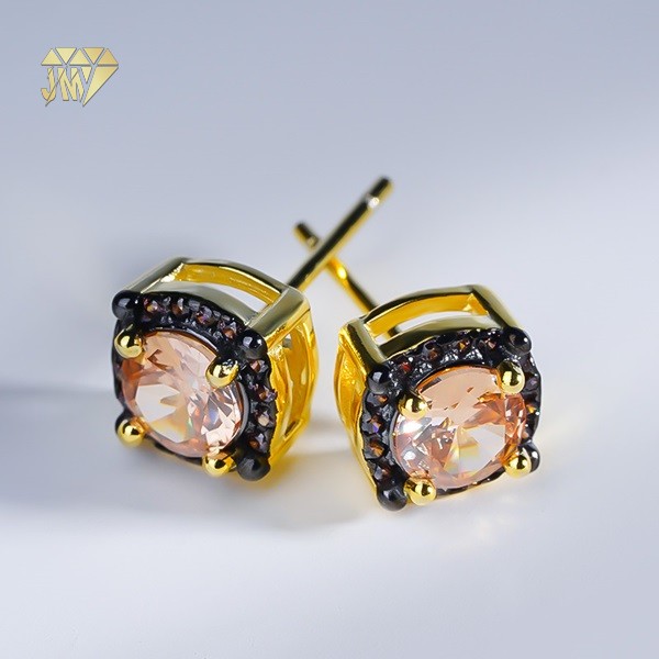 Wholesale Stud Earrings Moissanite Black Champagne Cubic Zirconia 18k Gold Plated