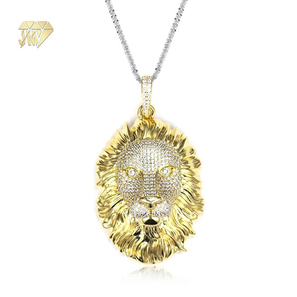 Luxury 925 Silver Lion Pendant Necklace Moissanite