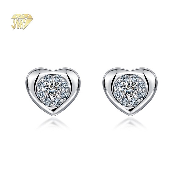 Customizable Classic Sparkling Small Heart Stud Earrings 925 Sterling Silver Rhodium