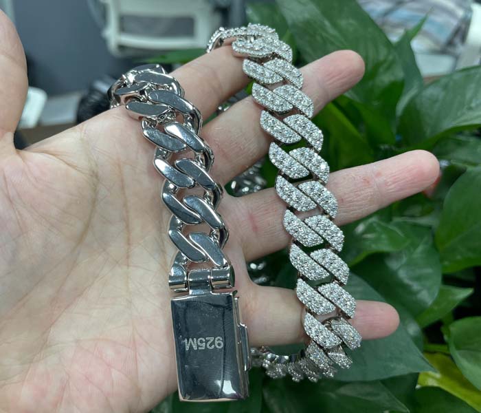 925 silver 22 inch White gold cuban link chain
